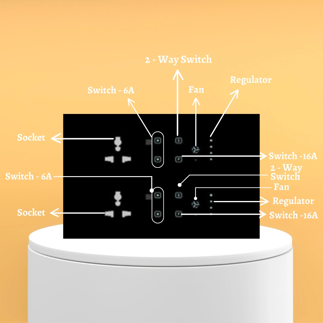 12 module smart touch 8 switch and 2 fan 2 socket board automation india